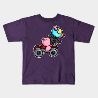 Biker Piggy Pink Pig on A Motorbike Kids T-Shirt